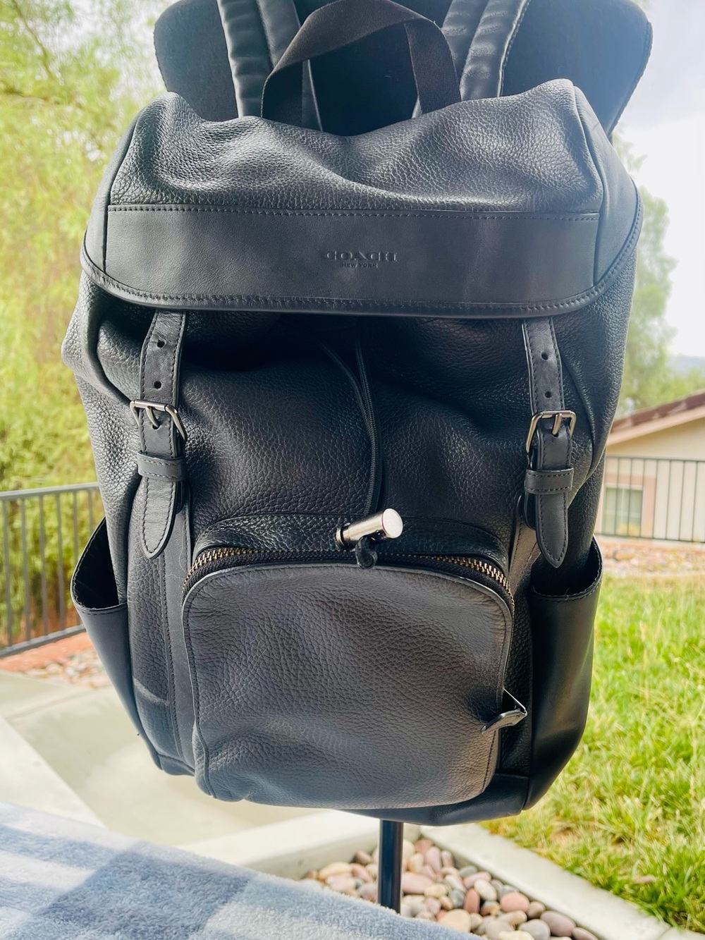 Gently loved Coach Henry pebble Leather Buckle-Front Drawstring Backpack